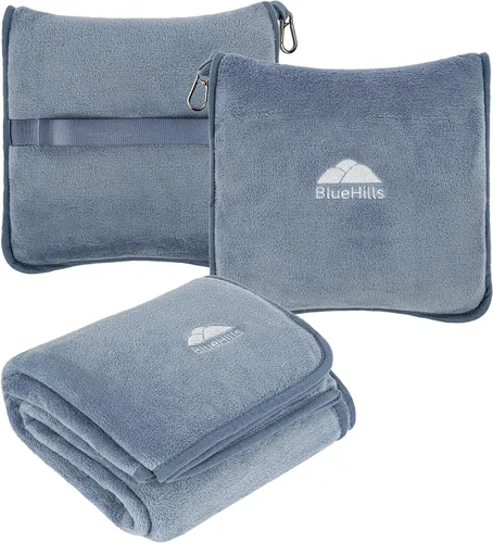 Miniatura 10 de BlueHills - Manta y almohada premium suave y alta para viajes en avión, esenciales para vuelos largos, manta larga para llevar en la bolsa con clip