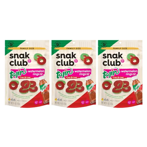 Miniatura 22 de Snak Club Tajin Anillos de Manzana Gomitas de Caramelo, Gomitas de Fruta con Sabor a Chile y Lima, Snacks Leves, Sin Gluten y Veganos, 5 oz Bolsas