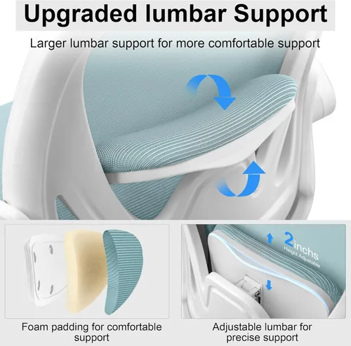 Miniatura 7 de Silla de dibujo alta de oficina con reposabrazos abatibles, altura ajustable y soporte lumbar mejorado, taburete ergonómico con ruedas, soporte