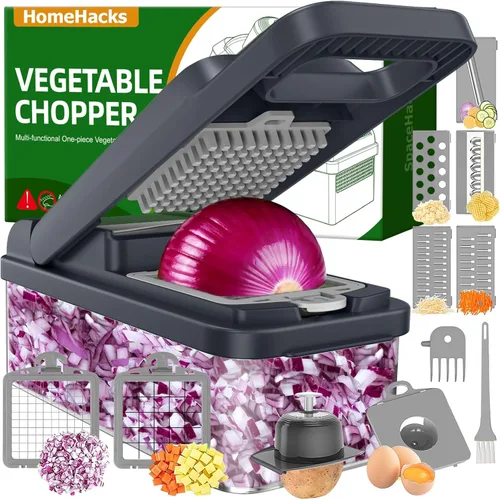 HomeHacks Cortador de Verduras Cortador de Verduras, Utensilio de Cocina 12 en 1, Cortador en Cubitos, Rebanador, Cortador de Cebolla, Ensalada,
