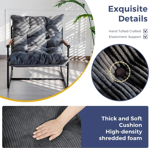 Miniatura 5 de MAXYOYO Silla de Acento Moderna, Silla Cómoda de Sala de Estar con Marco de Metal y Reposabrazos de Madera, Sillón Tapizado con Cojín Suave