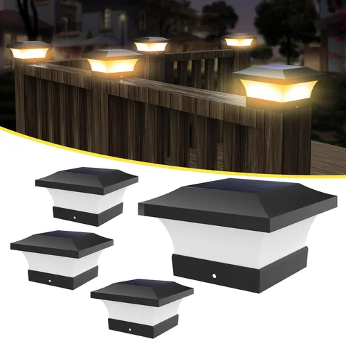 Miniatura 22 de T-SUN - Luces solares de poste, luces impermeables al aire libre para postes de madera de 4 x 4, iluminación LED blanca de 6000K, para cubierta