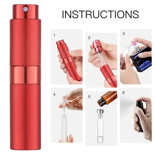Miniatura 6 de LISAPACK Botella de espray de perfume de 8 ml con atomizador para viajes, dispensador de colonia recargable vacío, vaporizador portátil (Rojo)