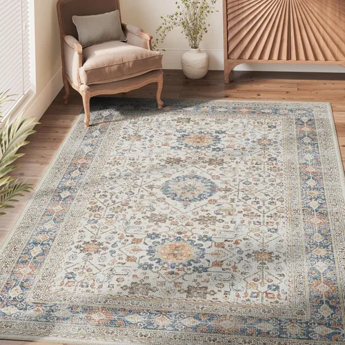 Miniatura 17 de jinchan Kalen - Alfombra de área lavable con diseño floral vintage, alfombra de entrada de medio círculo de 2 x 3, tapete de media luna de pelo
