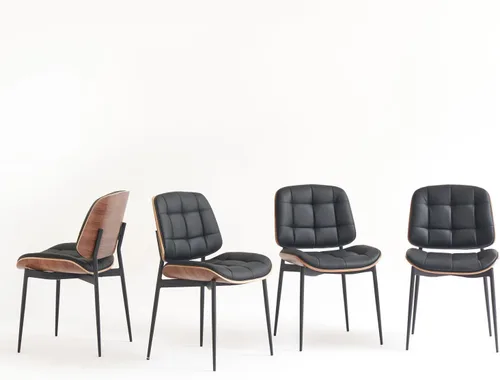 Miniatura 9 de GrandNoor Sillas de Comedor Modernas de Mediados de Siglo con Respaldo de Veta de Nogal, Sillas de Comedor de Cuero Sintético Beige Juego de 2