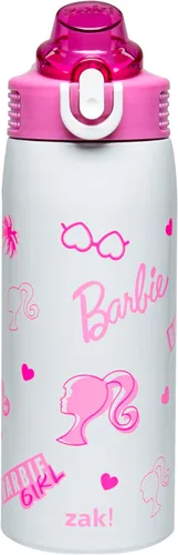 Zak Designs Botella de agua para niños Barbie Sage para la escuela o viajes, botella de agua de acero inoxidable de 19 onzas con pajita, asa y a