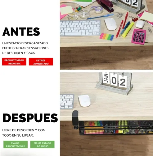 Miniatura 5 de Organizador de Cajones Debajo del Escritorio con Abrazadera, Accesorio de Malla Metálica, 1 Cajón Deslizante, Organizador para Escritorio o Debajo