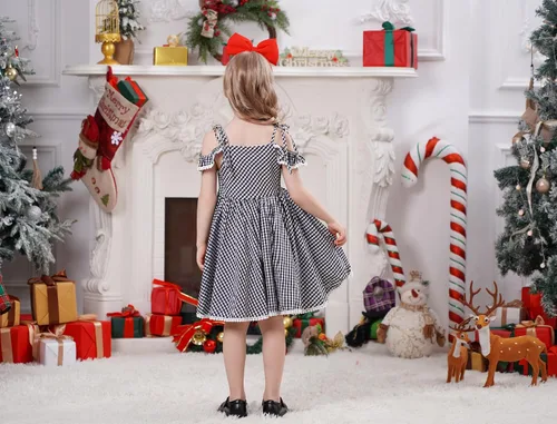 Miniatura 12 de IDOPIP Vestido de fiesta de Navidad para mujeres y niñas, vestido de tutú a cuadros rojos con capa con capucha, disfraz familiar a juego