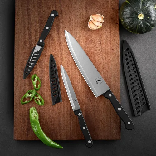 Miniatura 4 de COKUMA Cuchillo de cocina, juego de 3 cuchillos con funda, cuchillo de chef de 8 pulgadas, cuchillo utilitario de 4.5 pulgadas, cuchillo de chef