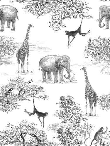 Papel tapiz autoadhesivo para despegar y pegar, jirafa y elefante, animales del bosque, color negro/blanco, papel de contacto vintage para