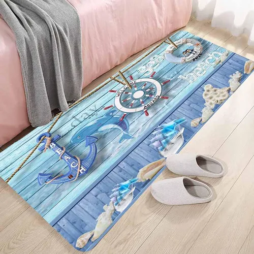 Miniatura 11 de LYFANS Alfombras de baño de espuma de esponja absorbente suave para baño y cocina (47 x 18 pulgadas), tapete de franela antideslizante brillante