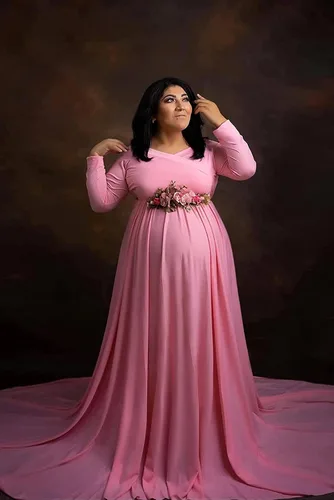 Miniatura 6 de Saslax - Vestido de noche de maternidad con hombros descubiertos, corte de medio círculo, para baby shower, fotos