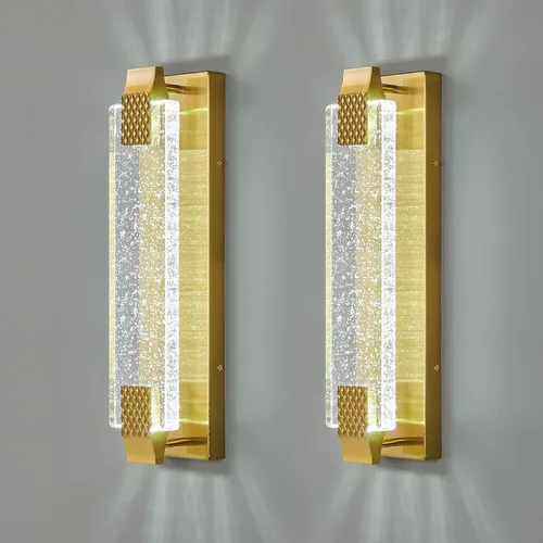 Moderno aplique de pared de cristal con burbujas de cristal para baño, 19.09 pulgadas, luces LED doradas de tocador para baño, pasillo, dormitorio,