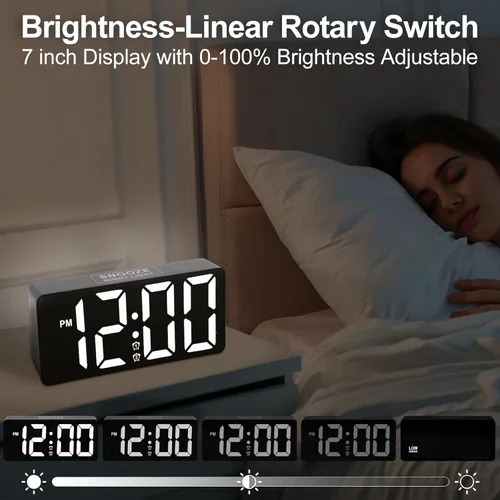 Miniatura 2 de PPLEE Reloj Despertador para Dormitorio con Luz Nocturna y Dígitos Grandes - Reloj Digital de 7 pulgadas con Alarmas Duales y Puertos de Cargador