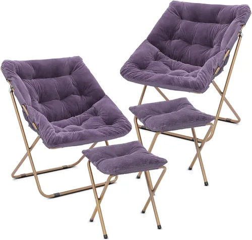Miniatura 15 de Cómoda silla con platillo, silla de sala de estar, silla plegable acolchada suave de piel sintética, cómoda silla cuadrada de luna para sala
