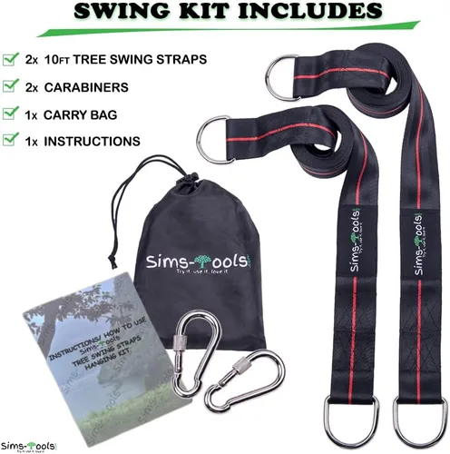 Miniatura 7 de Kit para colgar correas de columpio de árbol, dos ganchos de 10 pies extra largos y resistentes de 2200 libras y dos mosquetones de bloqueo seguros