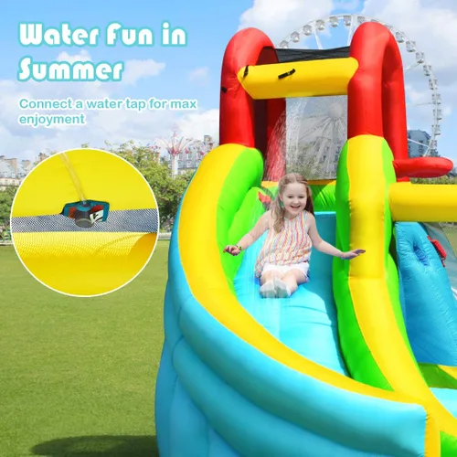 Miniatura 5 de HONEY JOY Tobogán acuático inflable y casa de rebote con piscina de chapoteo, pared de escalada, tobogán acuático inflable para interiores