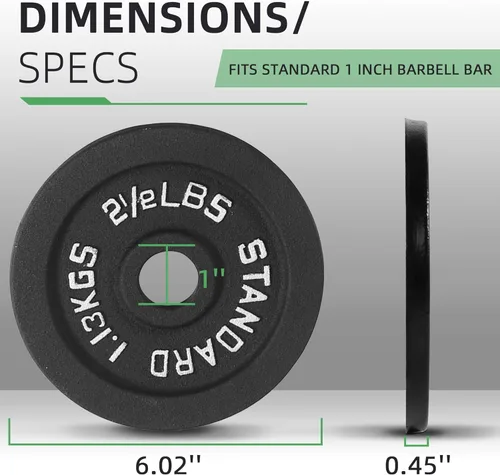 Miniatura 2 de Fitvids Placa de pesas estándar de hierro fundido de 1 pulgada para entrenamiento de fuerza y levantamiento de pesas, varios pesos disponibles