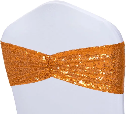 Miniatura 16 de Poise3EHome Bandas de silla de lentejuelas negras, bandas para sillas plegables para decoraciones de boda, ceremonia, banquete, 10