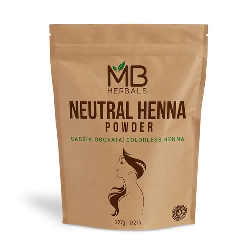 MB Herbals Polvo de henna neutro/incoloro – 8 oz (½ lb / 8.01 oz) | Polvo Senna | Cassia Obovata | Acondicionador natural para el cabello – No