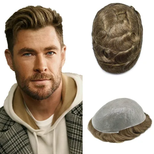 Miniatura 56 de Toupee Hair for Men Hair Piece 0.002 in Ultra Thin Skin Mens Toupee Sistema de reemplazo de cabello humano para hombres, prótesis capilar