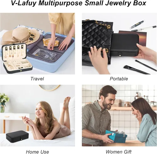 Miniatura 50 de Joyero pequeño, joyero de viaje portátil para mujer, mini organizador de viaje de 2 capas, regalo para mujeres y niñas, negro A