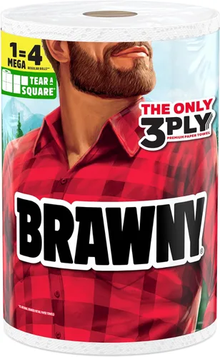 Miniatura 16 de Brawny Toallas de papel Tear-A-Square de 3 capas, 2 rollos triples = 6 rollos regulares, fuertes, absorbentes y duraderas con 3 tamaños de hoja