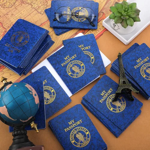 Miniatura 6 de Woanger 100 unidades de pasaporte en blanco para niños, cuaderno de pasaporte, azul a granel de 4 x 5.5 pulgadas, puerto de pase falso