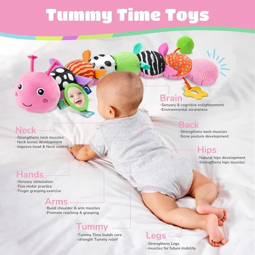 Miniatura 2 de AWOTOY Juguetes para Bebés de 6-12 Meses Oruga Musical Juguetes para Infantes Animales de Peluche 0-3-6 Meses Dentición Tiempo Boca Abajo Juguetes