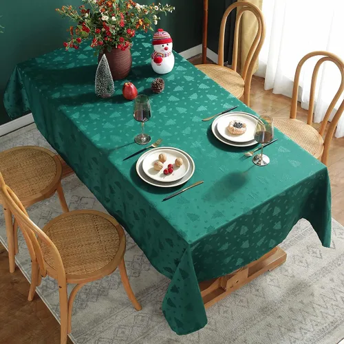 Miniatura 2 de SASTYBALE Mantel de Navidad rectangular, mantel de jacquard a prueba de derrames y resistente a las arrugas, con patrones de árbol de Navidad