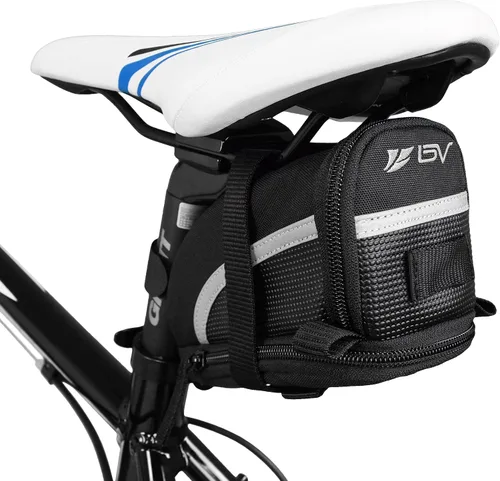 Miniatura 10 de BV Bolsa de bicicleta con correa con material reflectante, bolsa de sillín de gran capacidad con divisor separado para objetos pequeños y espacio