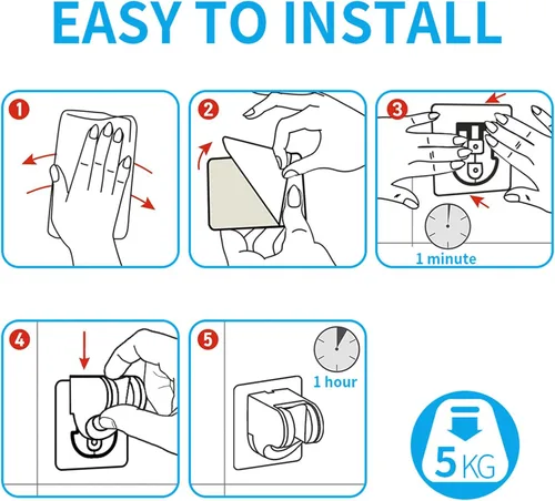Miniatura 6 de KAIYING Soporte de cabezal de ducha de mano autoadhesivo, soporte de varilla de baño y autocaravana de ángulo ajustable, soporte universal de ducha