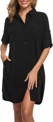 Miniatura 2 de MANAIXUAN Women's Shirt Dress V Neck Long Sleeve Loose Casual with Pockets Front Button