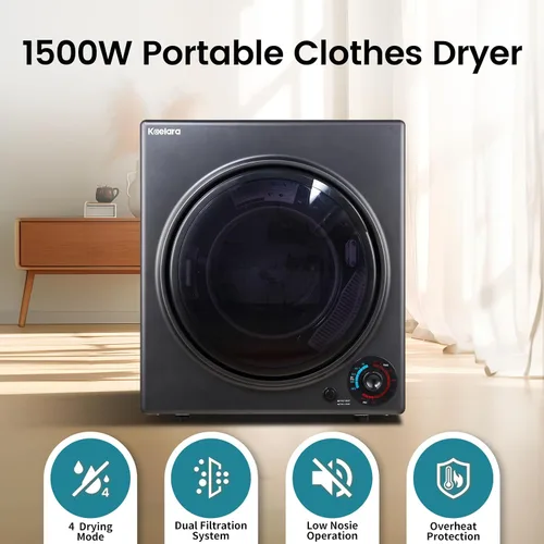 Miniatura 2 de Secadora Portátil de 3.5 pies cúbicos, secadora compacta de 1500 W con tambor de acero inoxidable, 4 modos de secado, protección contra