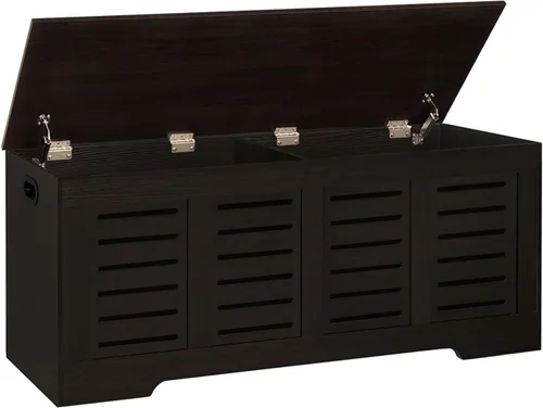 Miniatura 18 de DINZI LVJ Cofre de almacenamiento, caja de juguetes de madera de 39.4” con 2 bisagras de seguridad, banco de almacenamiento de zapatos retro