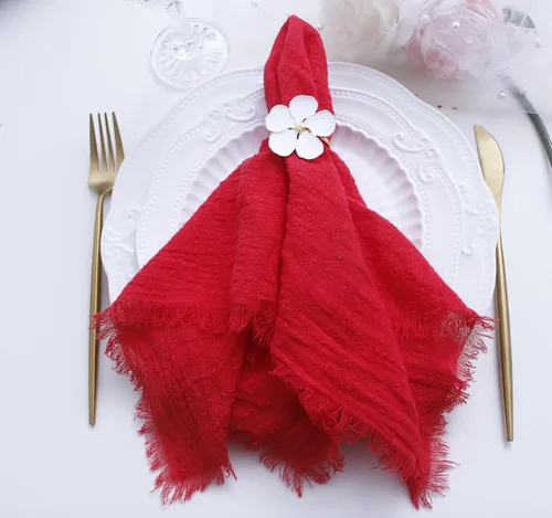 Miniatura 10 de Servilletas de tela con juego de 6 servilletas de gasa con flecos, 100% algodón natural suave, servilletas lavables, ideales para bodas