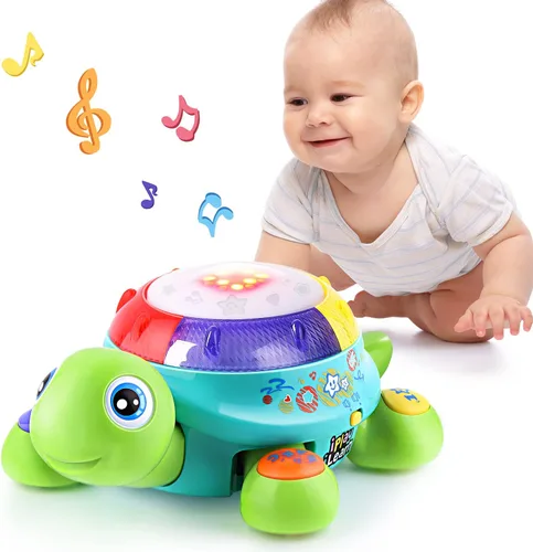 iPlay, iLearn Juguete musical de tortuga para bebé, aprendizaje bilingüe en español, inglés, juguetes para gatear con luz y sonido, regalos