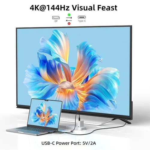 Miniatura 2 de Cable DisplayPort a USB C 5K @60Hz/4K a 144Hz, 6.6 pies DP a USB C para monitor móvil, pantalla de estudio, haz XREAL, soporte de función táctil