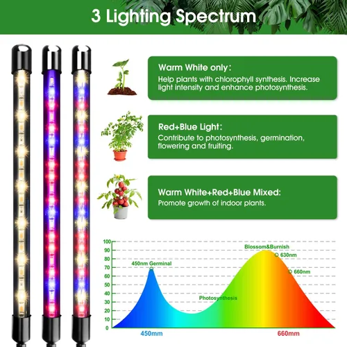 Miniatura 4 de Garpsen Luz de crecimiento con soporte, luces de cultivo de 5 cabezas para plantas de interior, luz de planta LED de 100 diodos de espectro completo