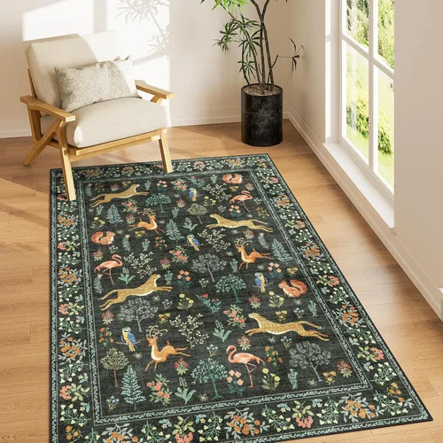 Miniatura 52 de DUKINO Alfombra de área de 6 x 9 pies, alfombra floral para sala de estar, ligera, antideslizante, lavable, alfombra de interior de pelo bajo