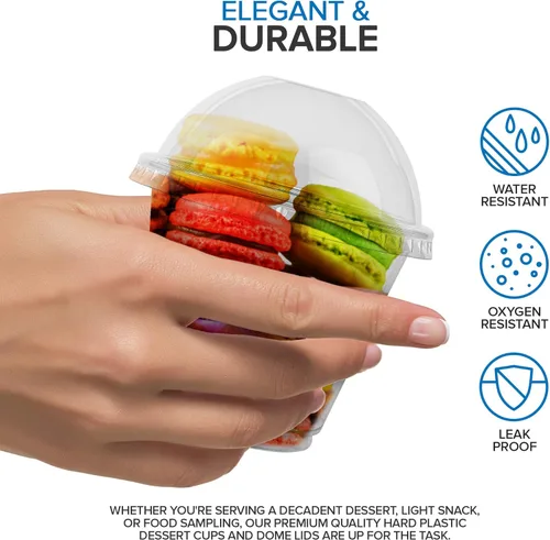 Miniatura 4 de Vasos de postre de plástico transparente de 9 onzas con tapas (juego de 50) taza de parfait desechable pequeña, tapa de cúpula, sin agujero