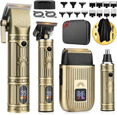 Bomxin Cortadoras de Cabello para Hombres Profesionales, Cortadoras de Barbero con Cuchilla en T y Juego de Recortadora, Cortadora de Cabello
