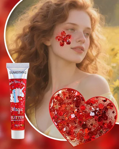 Miniatura 5 de Gel con purpurina para la cara y el cuerpo, 6 colores, con lentejuelas gruesas holográficas, pintura para fiestas, cantantes, conciertos, festivales