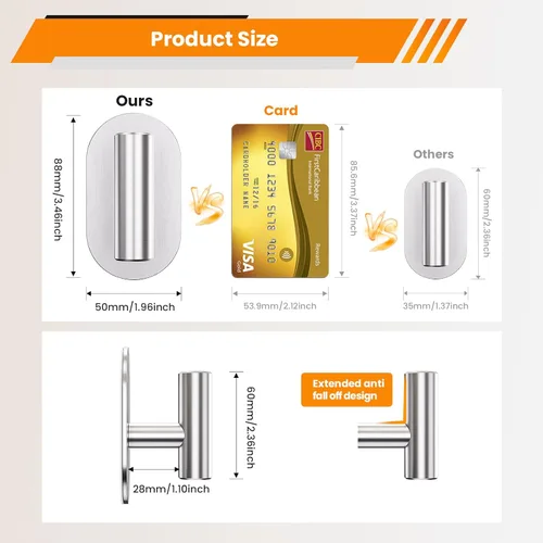 Miniatura 2 de Aikzik Ganchos adhesivos plateados resistentes, ganchos de pared para ducha, baño, toalla, abrigo, bata, ganchos de acero inoxidable para colgar