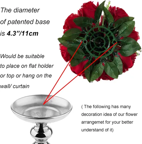 Miniatura 5 de BLOSMON Bolas de flores, centros de mesa de rosas de boda: 2 piezas de flores falsas carmesí decoración de bolas de besos Arreglos florales