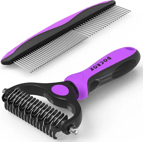 Miniatura 8 de Docrok Cepillo de Aseo para Mascotas y Peine de Metal Combo, Cepillo para Gatos Cepillo para Perros para Muda de Pelo, Rastrillo de Subpelo para Gris