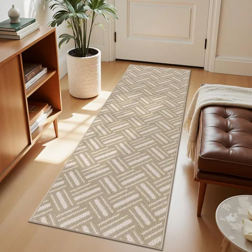 Miniatura 13 de U'Artlines Alfombra de pasillo larga para pasillo de 2 x 8 pies, antideslizante, alfombra de piso de cocina, patrón geométrico beige, lavable a