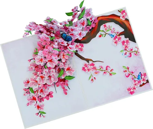 Miniatura 6 de Tarjetas de cumpleaños 3D de flor de cerezo para mujer, tarjeta desplegable para el día de la madre, aniversario 3D, día de San Valentín, regalos