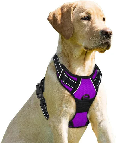 Miniatura 35 de BARKBAY Arnés sin tirones para perro, clip frontal, resistente, reflectante, mango de fácil control para pasear perros grandes (negro, L)