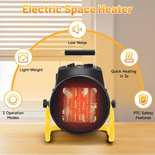 Miniatura 7 de Calentadores al aire libre para patio, calentador eléctrico de garaje de 1500 W con protección contra sobrecalentamiento, calentamiento rápido en 3